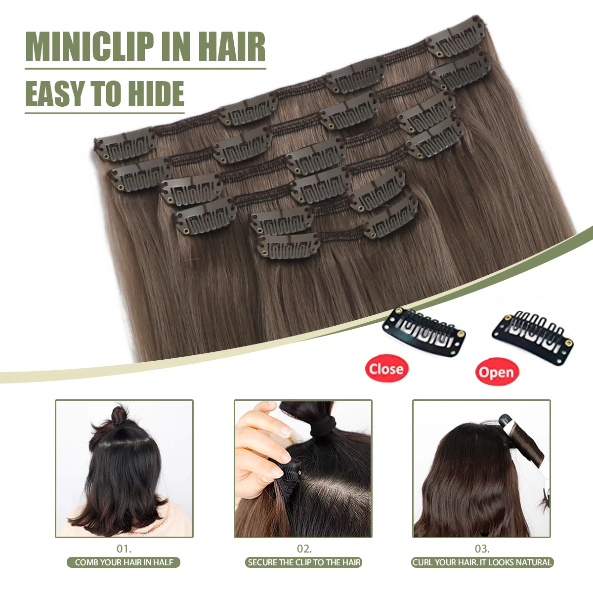 XDhair Clip In Hair Extensions 100g 120g Ombre Color Ash Brown to Platinum Blonde Clip in Hair Extensions