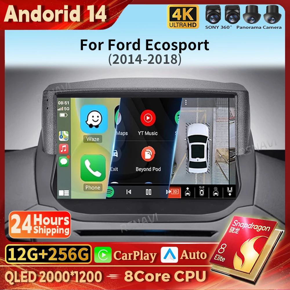 

Android 14 Carplay Auto 2K Screen Car Radio Multimedia Player For Ford Ecosport 2013-2017 DSP 2din Autoradio Stereo Qualcomm