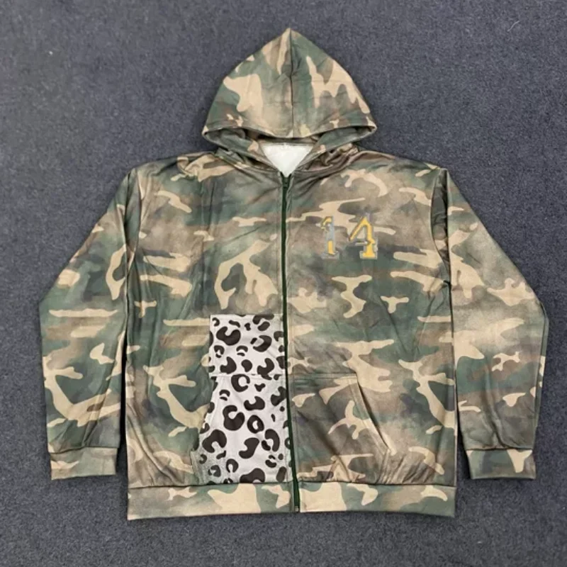 

Retro Camouflage High Street Long Seeved Sports Hoodie Men's Women's American Fashion Autumn Winter Digital Embroidery Loose Top
