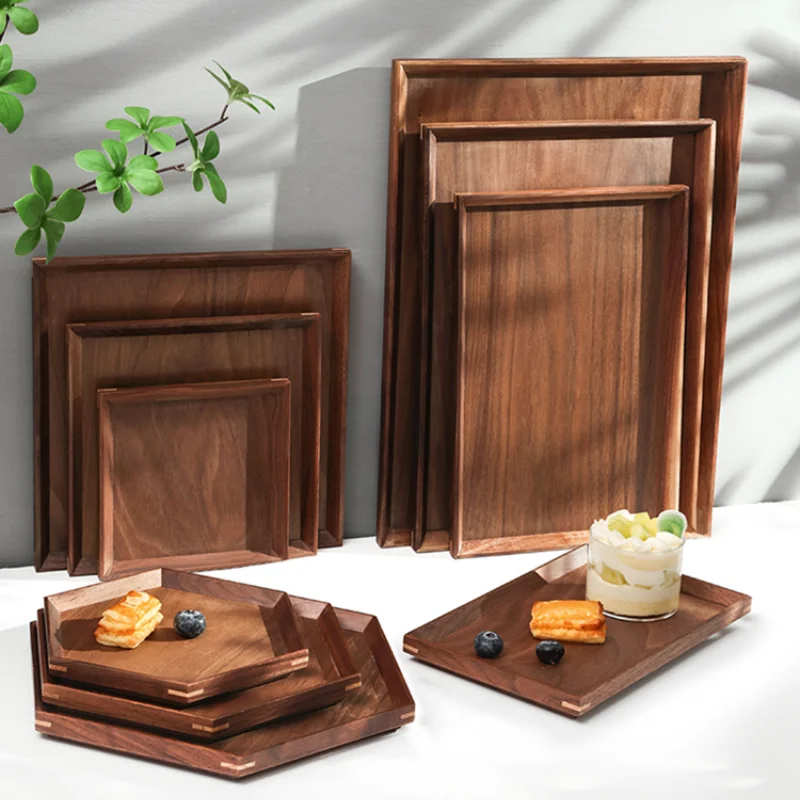 Japanese Black Walnut Dessert Tray, Cake Rack, Nordic Rectangular Household Tea Tray, Fruit Water Cup Tray, Dining Plate