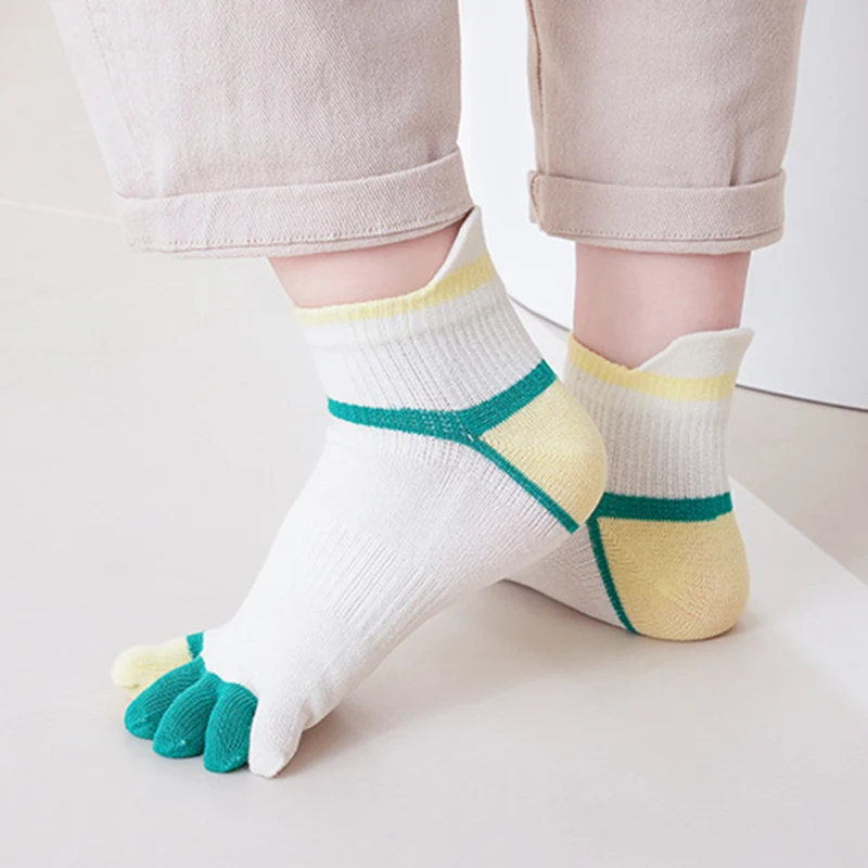 5 Pairs Children's Five Finger Ankle Socks Pure Cotton Bright Color Boneless Seamless Sports Toe Socks for Baby Boys Girls