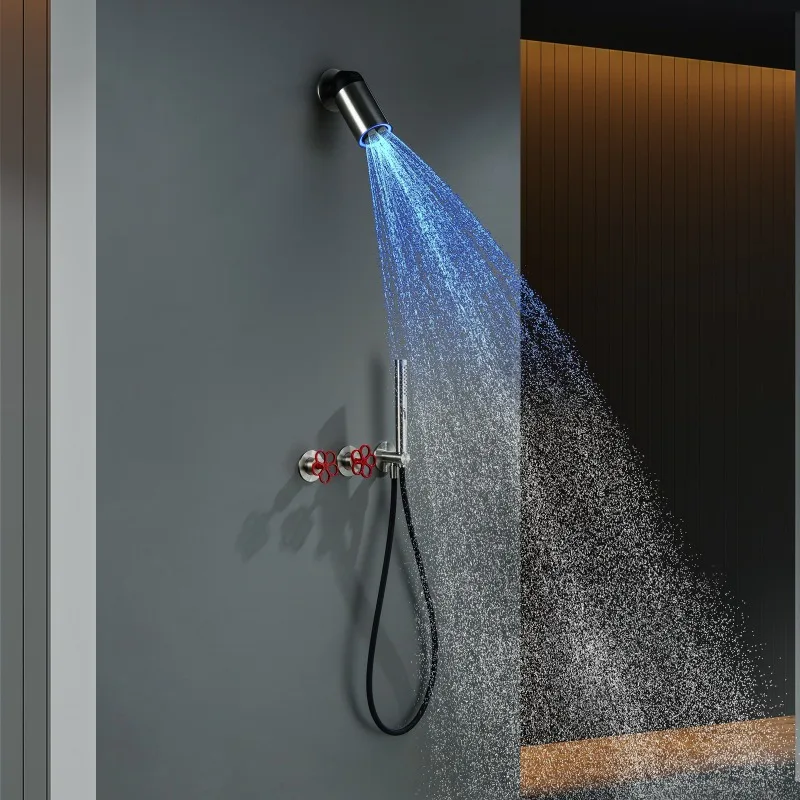 Brushed Nickel Concealed Shower Set Minimalist Bathroom Fixture Hot Cold Water