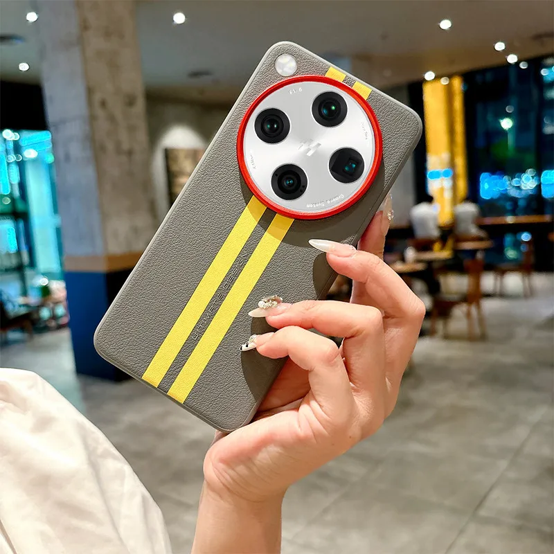 

For OPPO Find X8 Pro, X8 Ultra, X8s Case ELVEV Yellow Track Skin-feeling PU Leather Hard PC Phone Cover