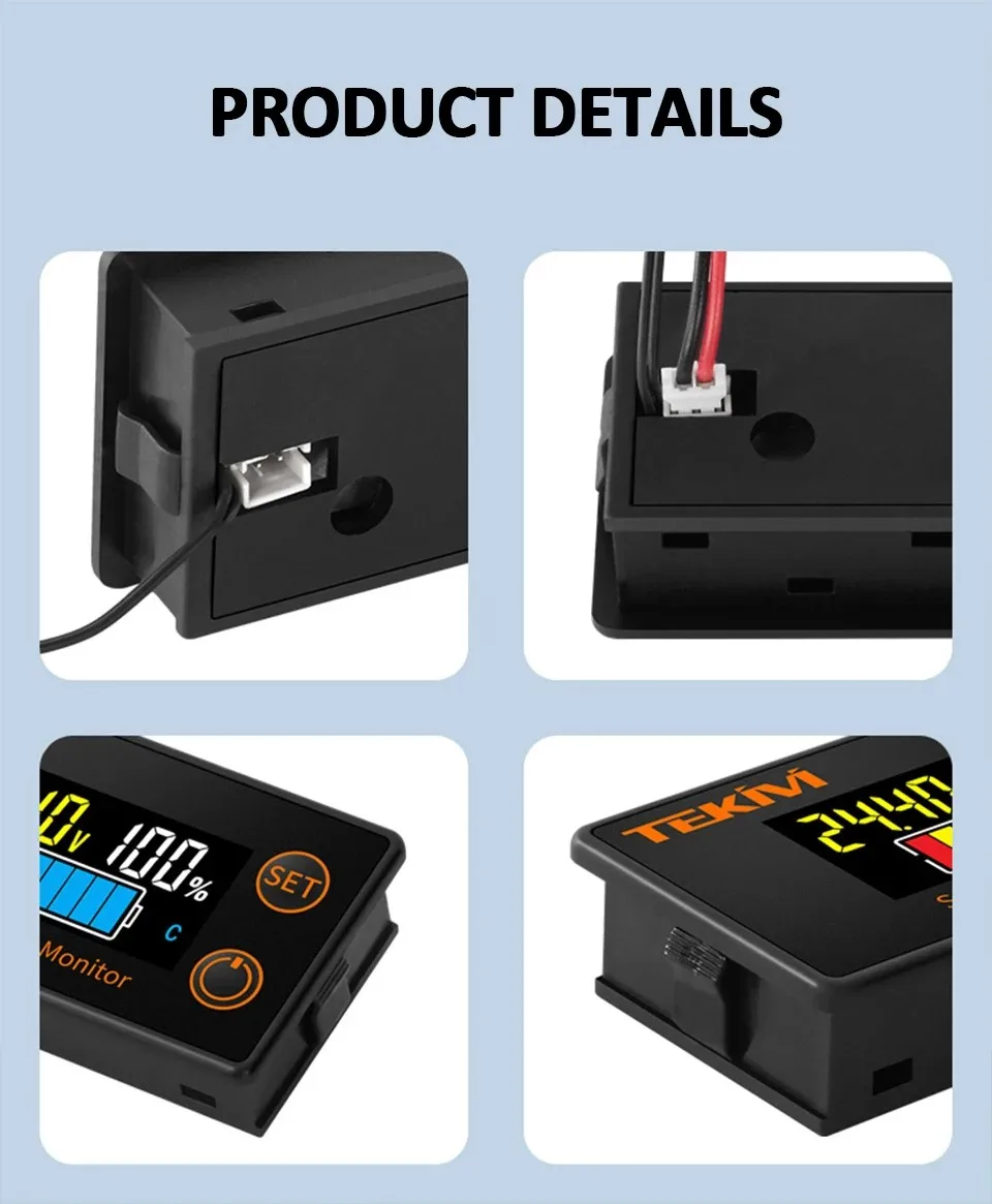 Wasserdichter LCD-Batteriekapazitätsanzeiger 8-100V Digitaler Voltmeter Batterietester für Lithium LiFePO4 Blei-Säure Motorrad Auto – Detail 6
