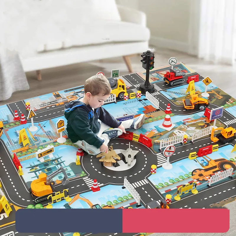 Alfombra de juego para bebé, tapete con mapa de ruta, juguete de tráfico de ciudad, parque de coches, tapete para gatear, juguetes educativos para