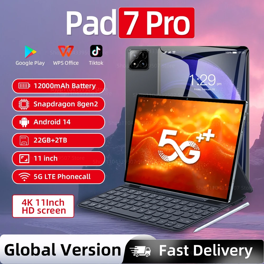 yZ[zViIWiAndroid 14^ubgPad 7 Pro 22TB+2TBO[o Snapdragon 8gen2 5G WiFi 12000mAh fASIM GPS HD 4K^ubgPC
