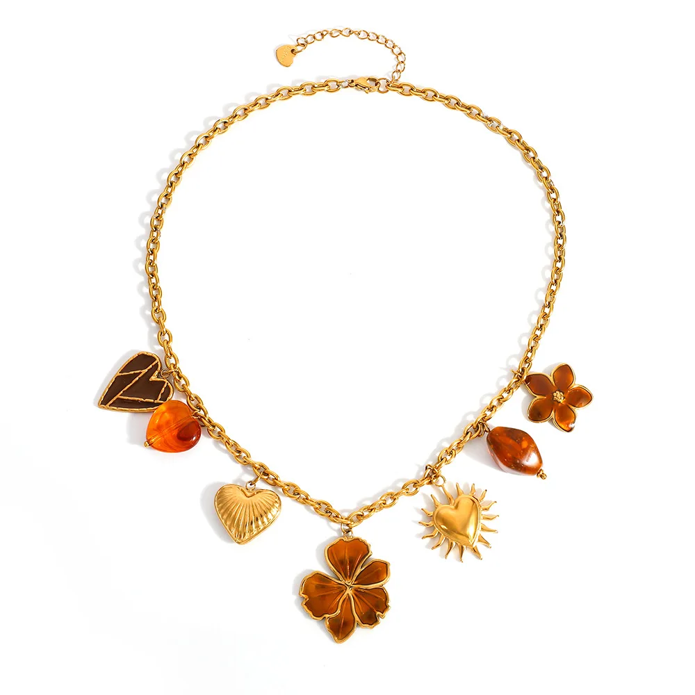 Stainless steel DIY autumn and winter atmosphere, drip oil heart-shaped flower, Maillard style vintage temperament sweater chain