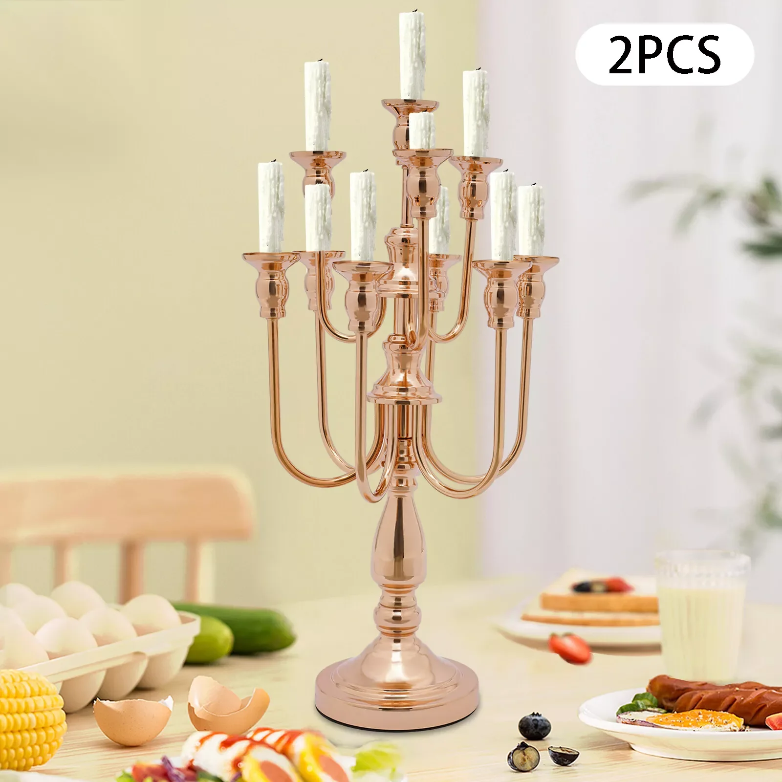 

2 Pieces Set 10-Arm Golden Iron Candlestick, Nordic Vintage Style, Elegant Decor for Home, Party, Wedding