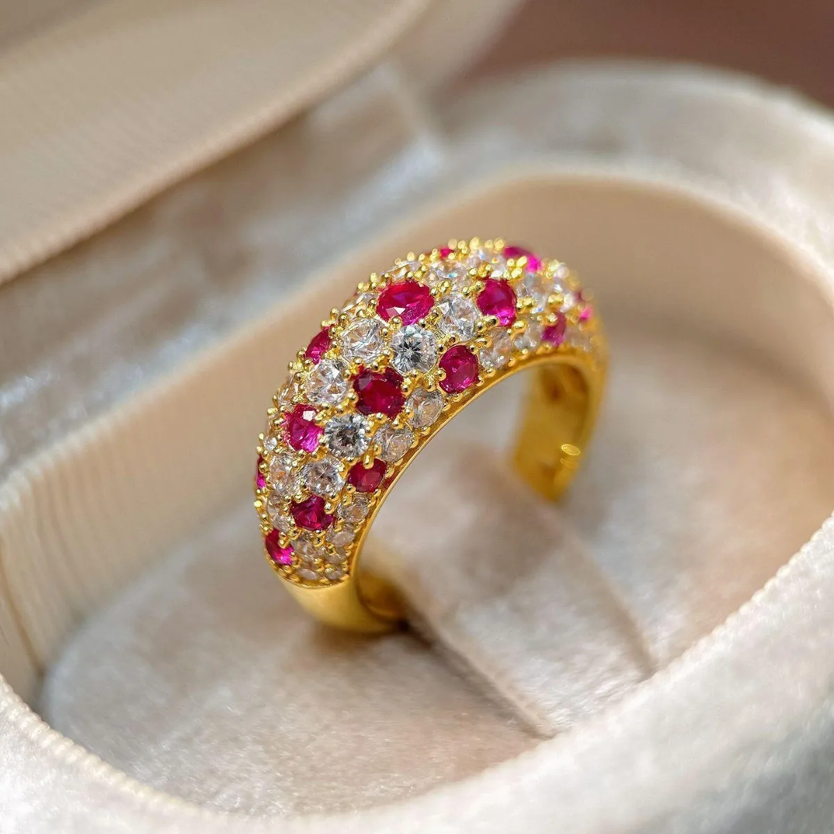 

Luxury 24K 9999 Pure Gold real gold pink diamond star ring women's ring