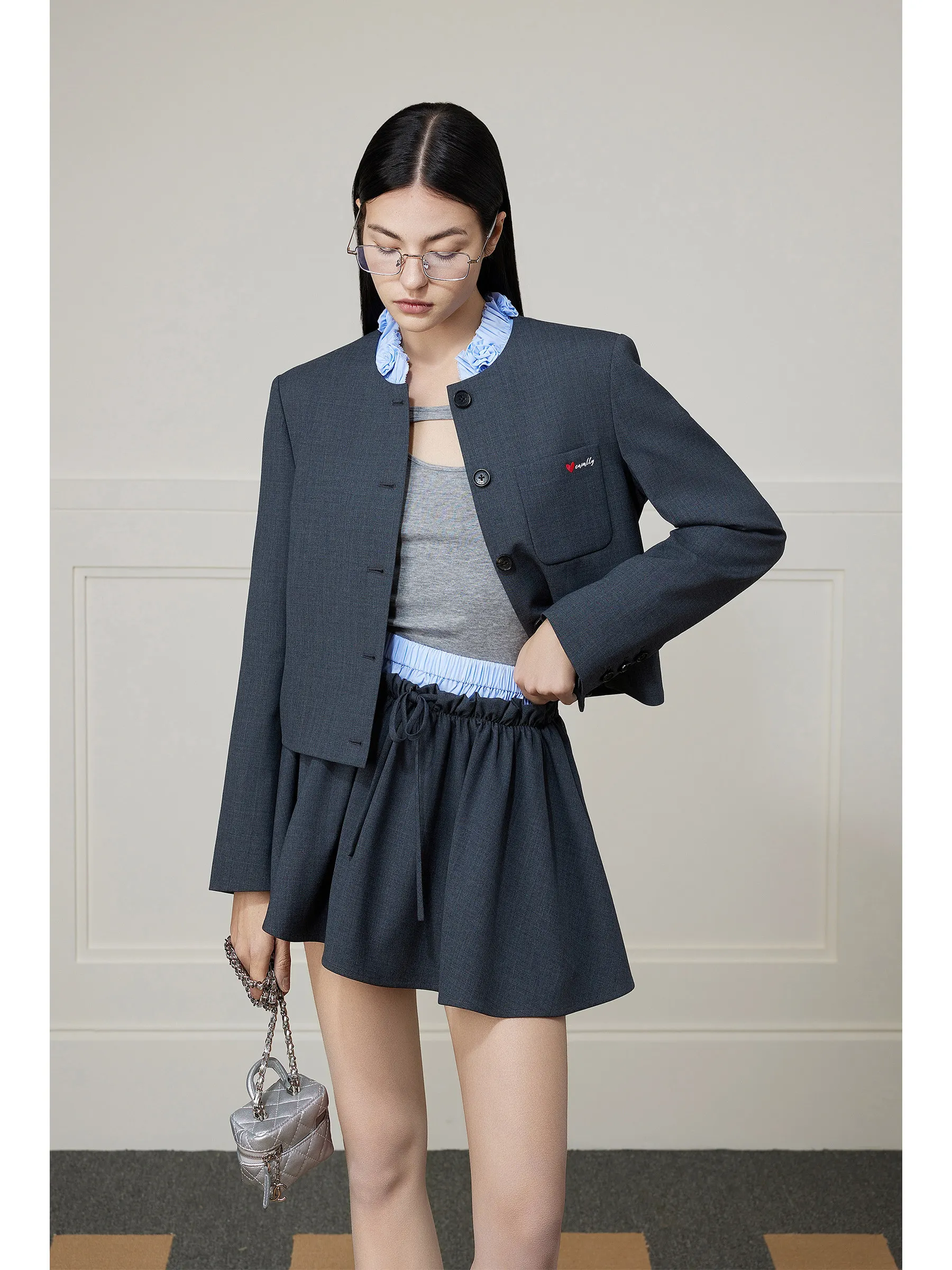 

NancyCavally Woolen Suit Vintage College Lace Trim Straight Cut Skirt Set Women's Faion Spring Collection Button up Long Sl...