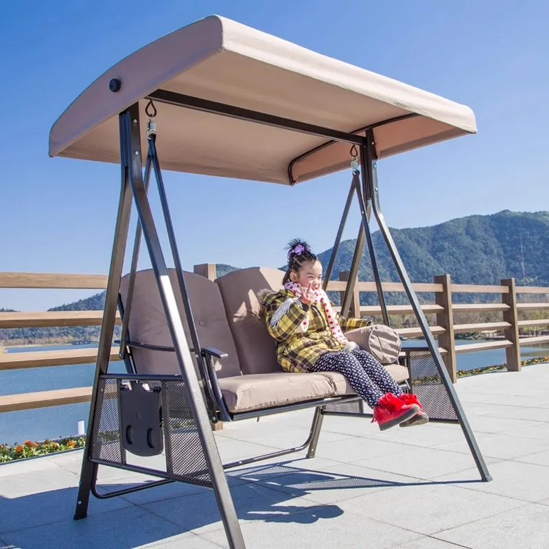 Outdoor Furniture Contemporary Design Aluminium Frame Terrace Lounge Bench Swing with Canopy Luxury