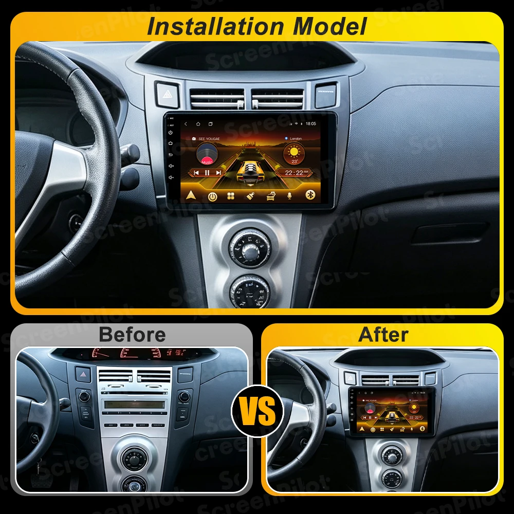 Android 16 For Toyota Yaris Vizi 2005 - 2012 Car Radio Stereo Head Unit Multimedia Video Player GPS Navigation 2K QLED 9 Inch 5G