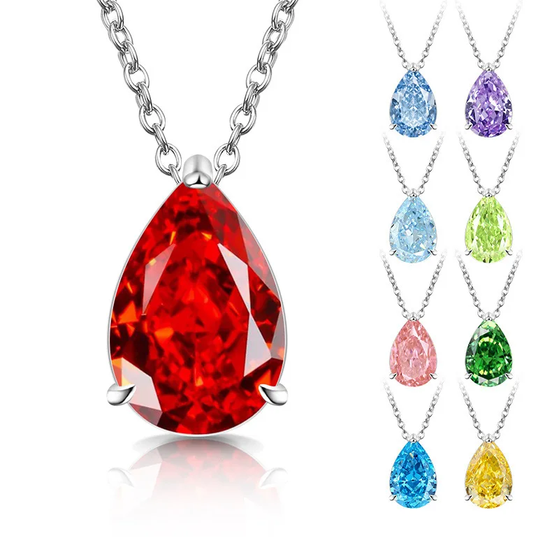 Ice Flower Cut High Carbon Diamond Pear Shaped Pendant 925 Sterling Silver Stylish Simple Light Luxury Water Drop Necklace
