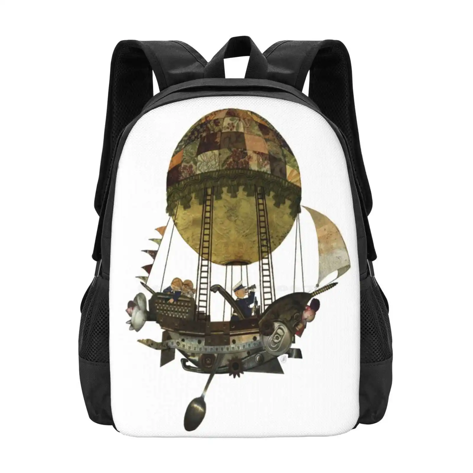 A Tour In The Clouds Hot Sale Backpack Fashion Bags Sky Clouds Airship Objects Children Grandfather Captain Waste Materials