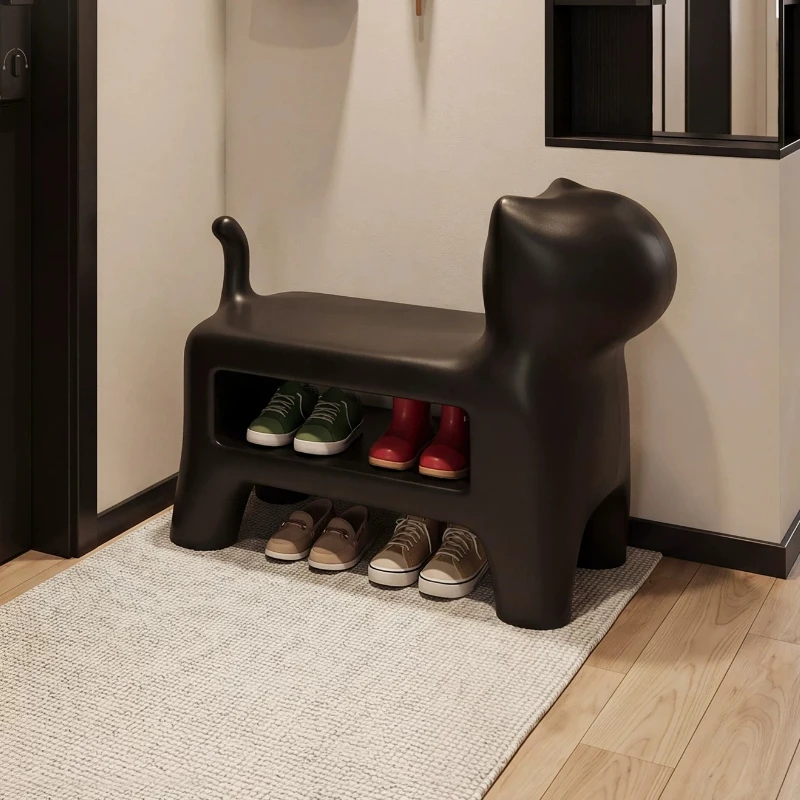 Cute Cat Shape Shoe Changing Stool Plastic Animal Entryway Bench Creative Multifunctional Kids Seat Household Hallway Shoe Rack