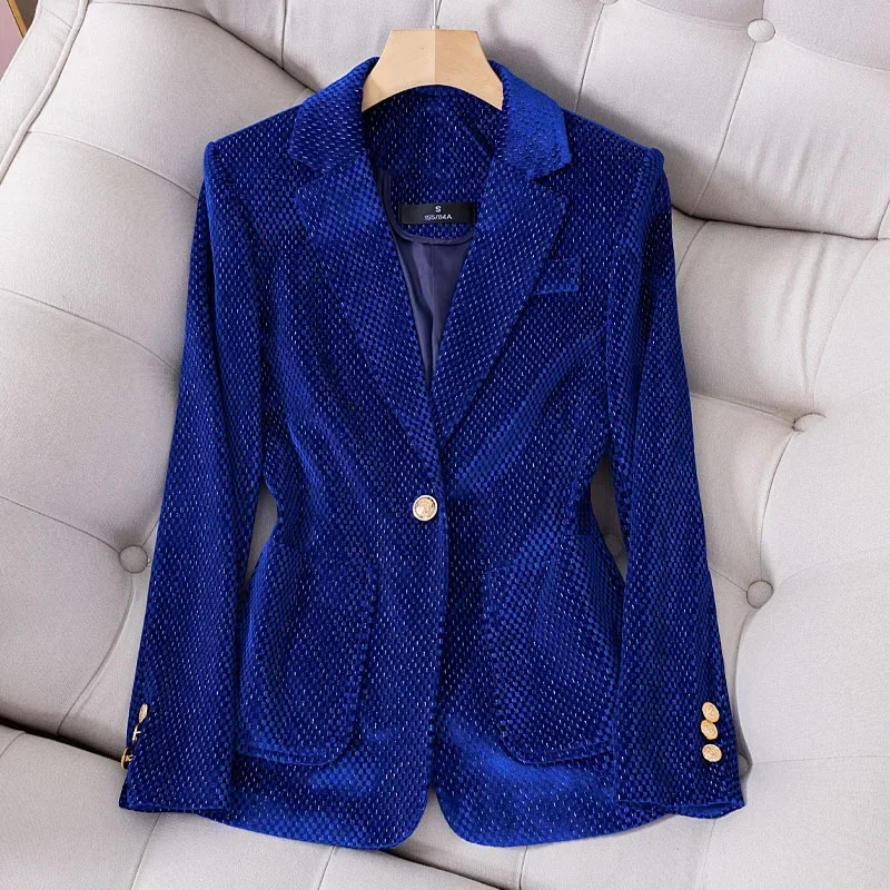 Blazer imbibé de velours brillant pour femmes, veste d'hiver formelle, vêtements de travail d'affaires, manteau de mariage, smoking, robe de Rh, dame de bureau, 1 pièce