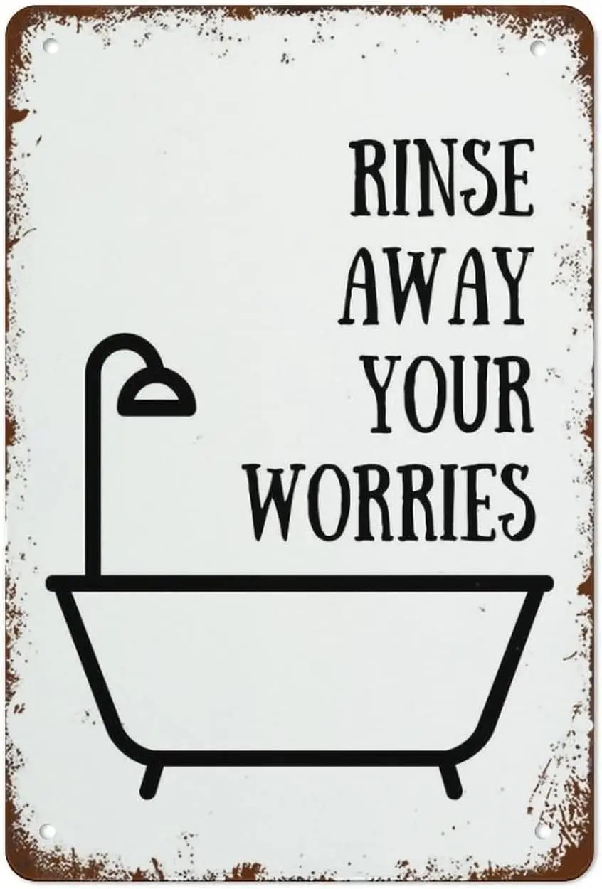 Metal Tin Sign Vintage Metal Signs Bathroom Rinse Away Your Worries Funny Bathroom Signs Bathroom Wall Art Retro Wall