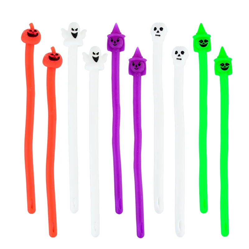 5Pcs Halloween Soft Noodle Stretch String Pumpkin Skull TPR Elastic Bracelet  Anti Stress Decompression Toys Kids Gift