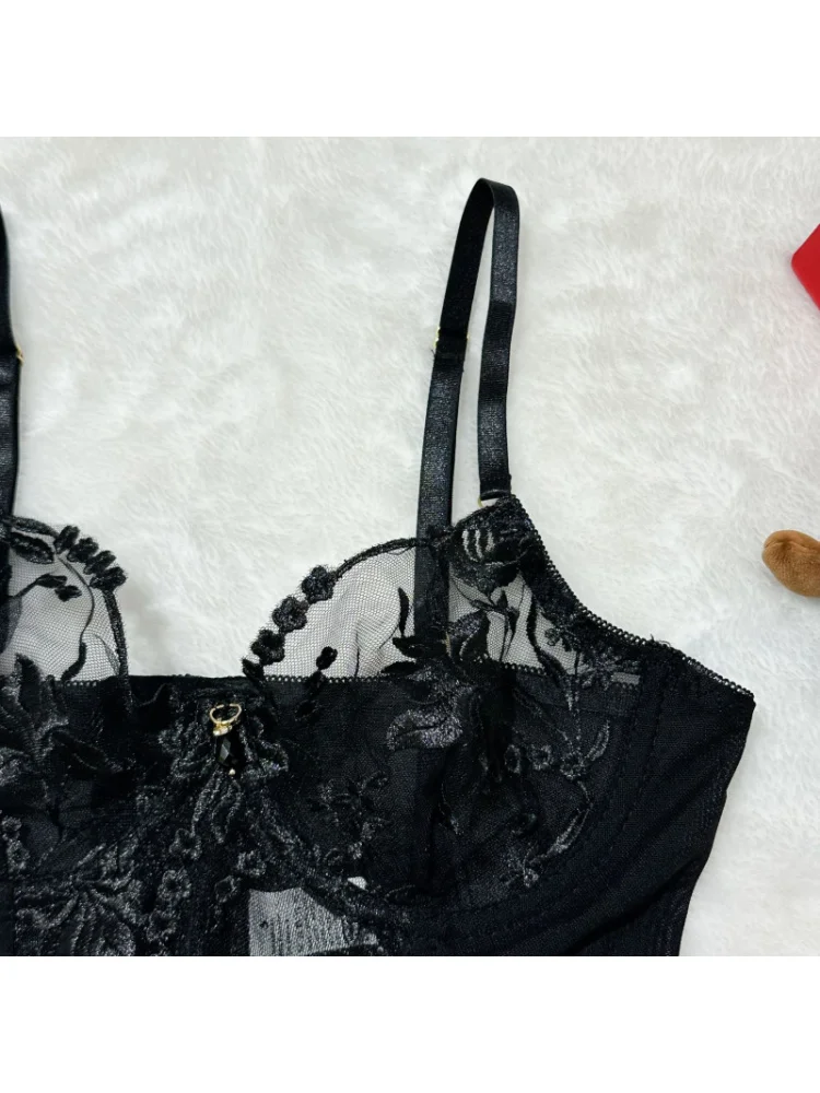 Bikini lingerie sexy and alluring see-through mesh heavily embroidered swimsuit3Women's bra set