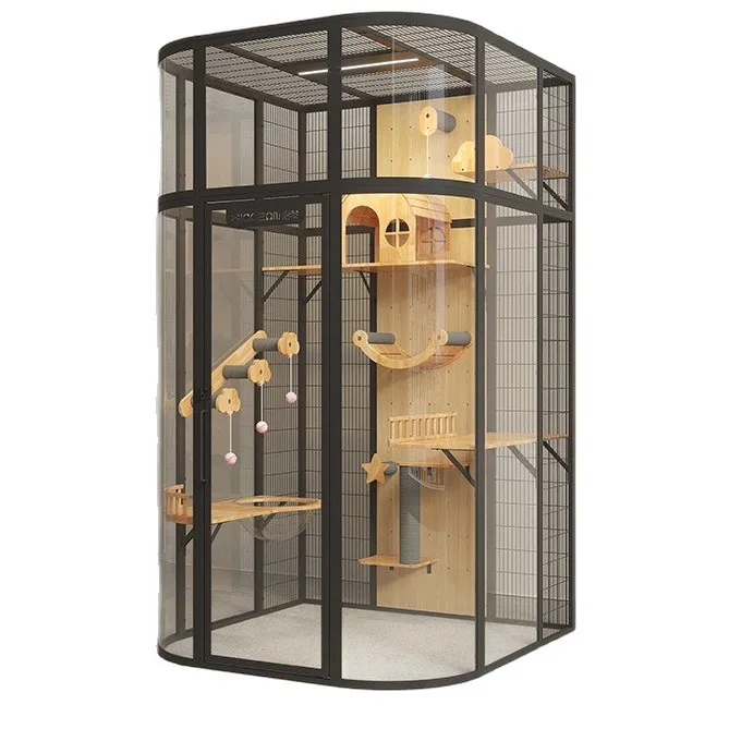 Cat cage cat villa panoramic glass solid wood house panoramic glass