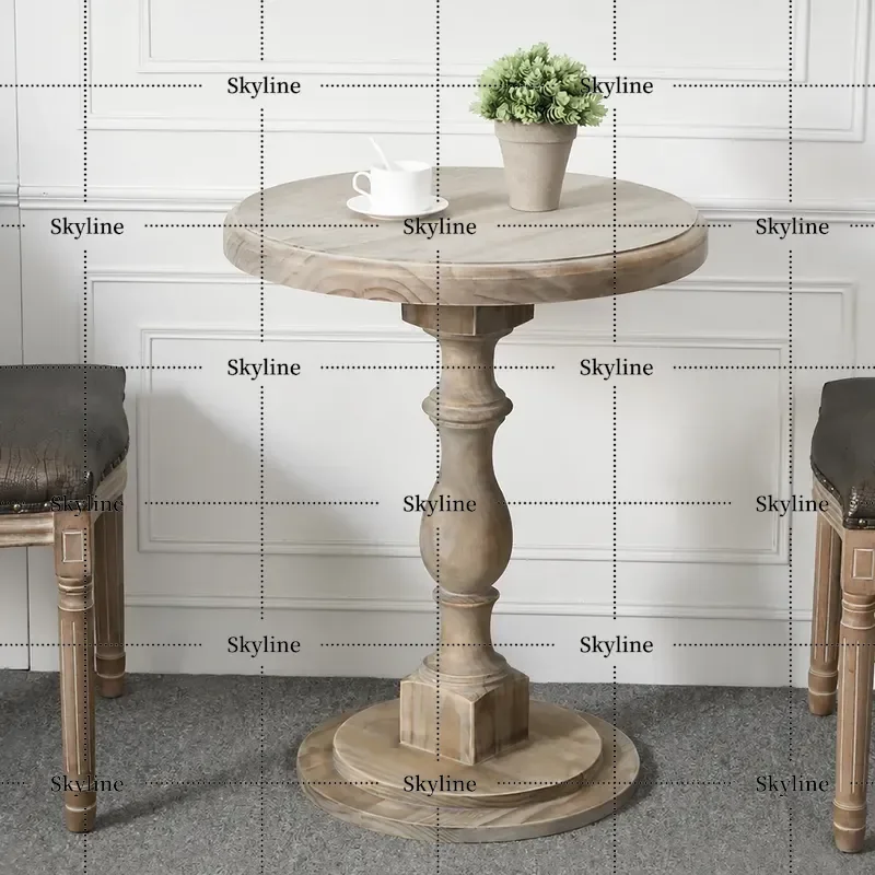 French Country Solid Wood Dining Table and Chair Set Small Round Log Coffee Table Simple Modern Home Restaurant Furniture