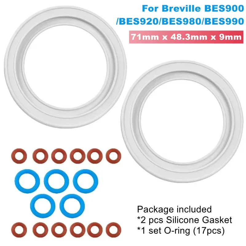 2pcs Silicone Gasket 17pcs O-Ring Seal for 58mm Group Head,Replacement Part for Breville BES900/920/980/990 Espresso Machine