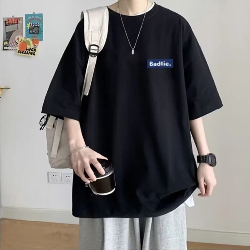 【Size 8XL】Men's Casual Teenager Student T-shirt  American Vintage Letter BAD Print T-shirt Loose Large Size Large image 3