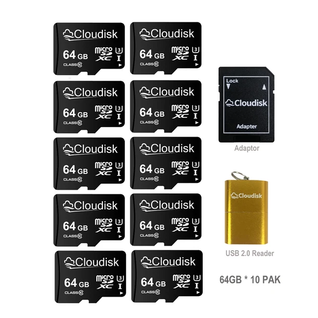 Cloudisk 10 sztuk Kart Micro SD 128GB 64GB 32GB 16GB 8GB C10 A1 Karta TF MicroSD z Adapterem SD do Odczytu i Darmowymi Prezentami