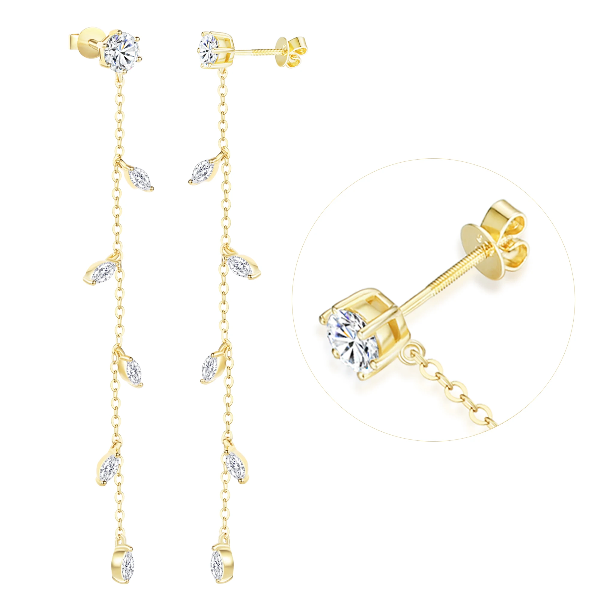 

1.6CT Moissanite Dangle Drop Earrings for Women Round Cut D Color VVS1 Clarity Earrings S925 Sterling Silver with 18K White Gold