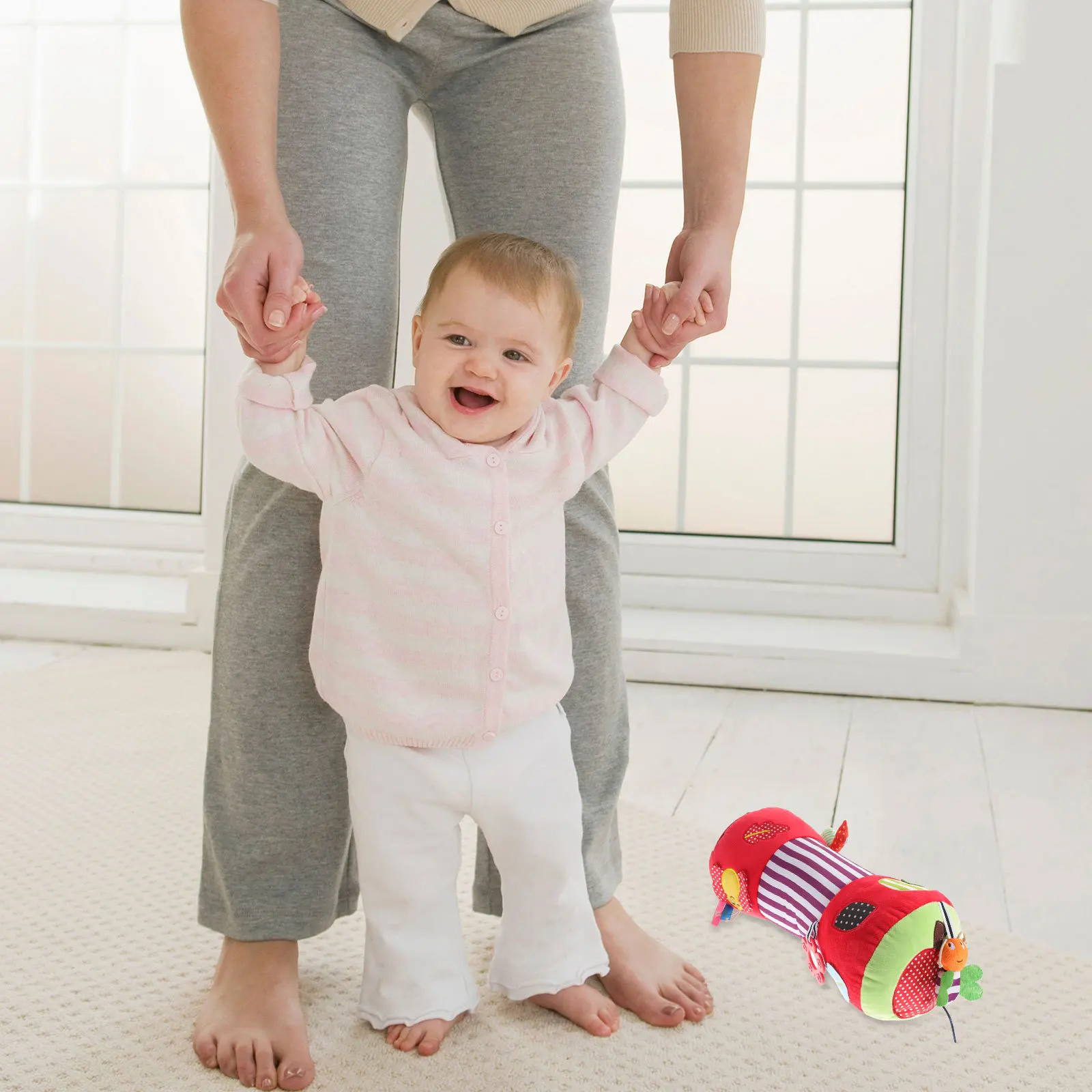 وسادة زحف للأطفال حديثي الولادة محشوة متعددة الوظائف باللون الأحمر الخمري تعزز التطور الصحي وسادة دوارة لحديثي الولادة