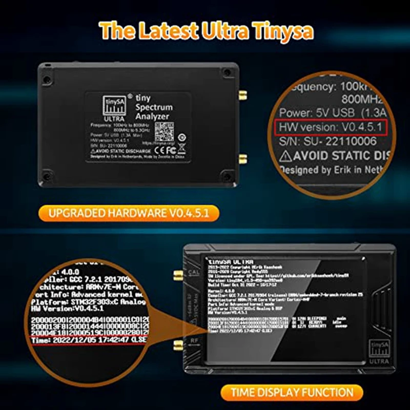 4 Inch Spectrum Analyzer - V0.4.5.1 100Khz-5.3Ghz Built-In 3000Mah Battery & 32GB SD Card RF Signal Generator QRP Radio