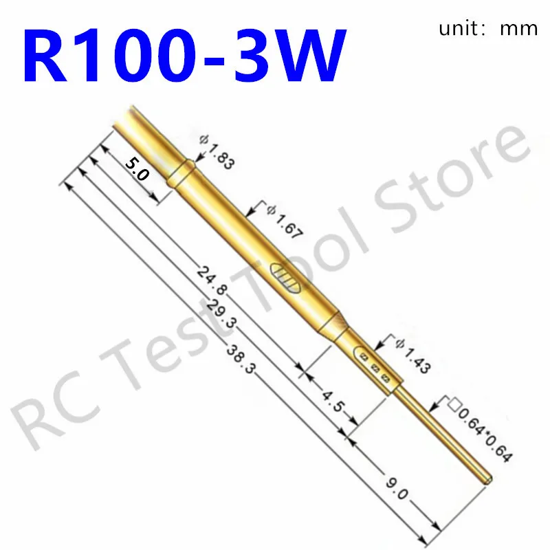 20/100PCS R100-3W Test Pin P100-B1 Receptacle Brass Tube Needle Sleeve Seat Wire-wrap Probe Sleeve 38.3mm Outer Dia 1.67mm