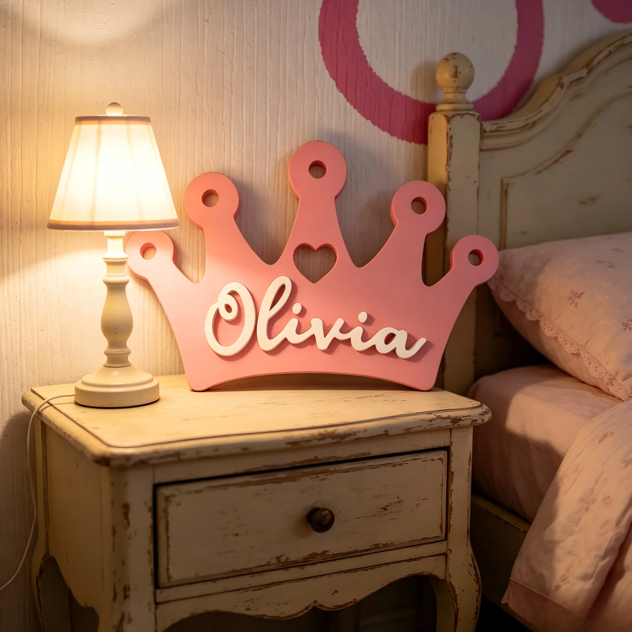 1Pc Custom Pink Crown Wooden Name Plaque,Home Girls Bedroom Room Nursery Wall Door Decor,Baby Shower Birthday Wedding Gift