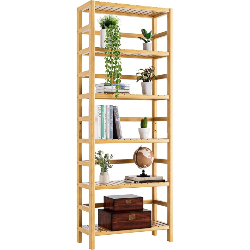 

Bamboo shelves, 6-tier adjustable open bookshelves, bathroom storage shelves, freestanding shelves, small space display shelves