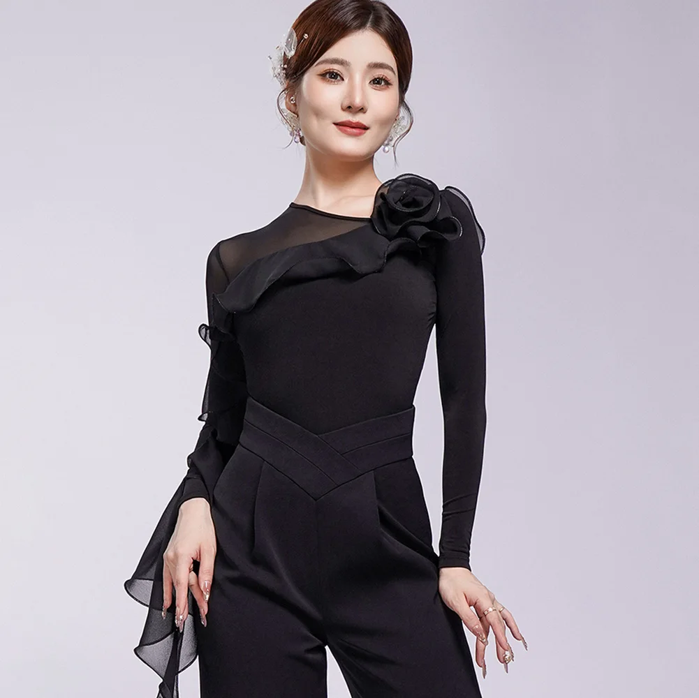 قاعة الرقص المنافسة النسائية السوداء الرقص الأعلى الشيفون جاسبر الأزرق الفاوانيا الأرجواني شال عالية الجودة تكدرت بذلة #5