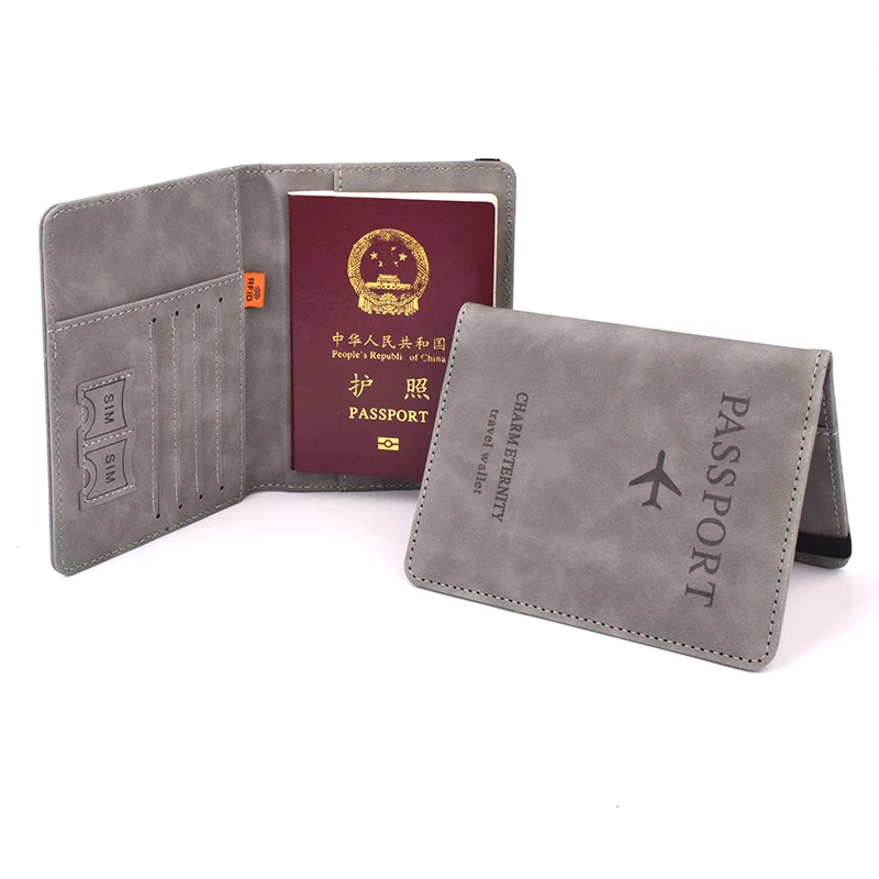 5 Card Slots RFID Blocking Passport Cover Elastic Bandage Men Women PU Leather Travel Passport Holder Wallet Organizer Case