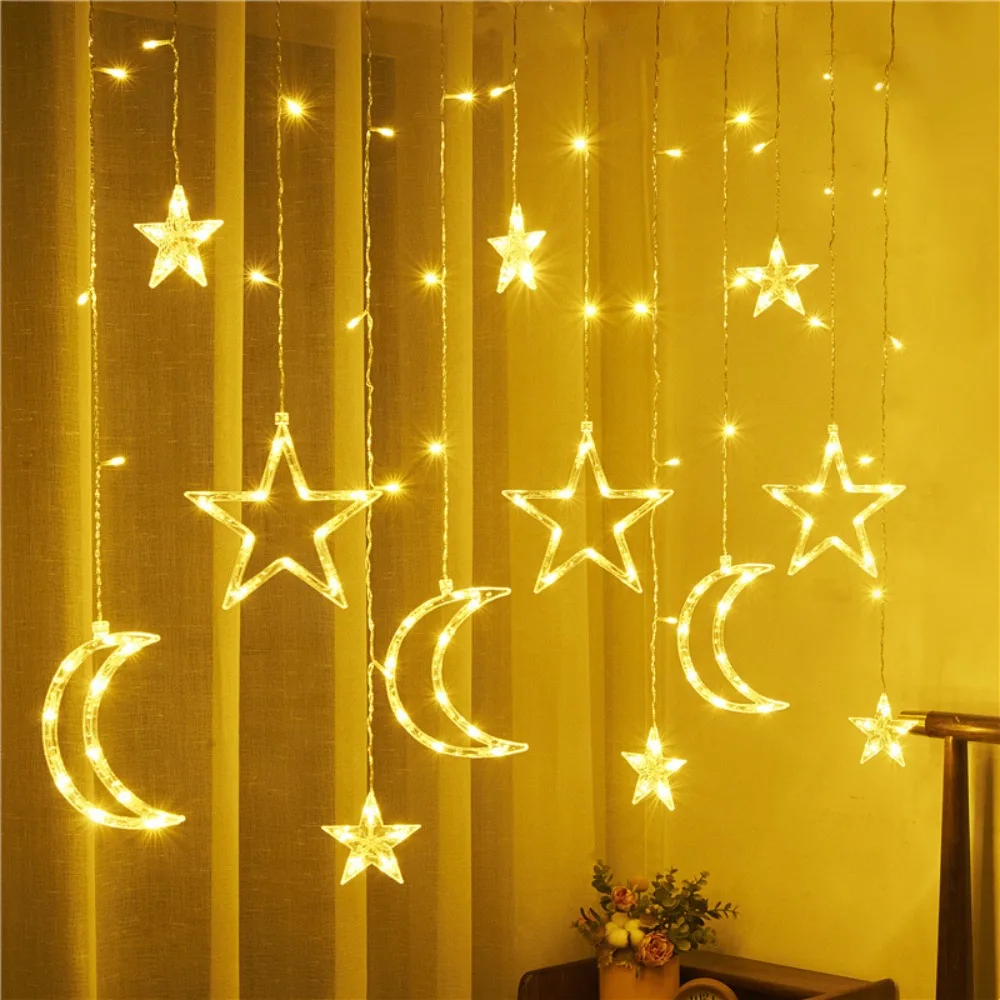 

New 3.5m LED String Light USB Solar Power Fairy Curtain Light Moon Star Night Light String Holiday Party