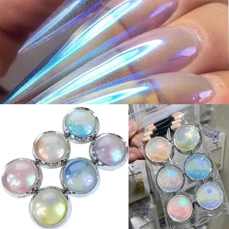 6個入り/セット オーロラミラーネイルグリッターパウダー 玉虫光 ホログラフィック 0.2g*6個入りキット クロム顔料 マーメイドミラー マニキュアダスト 202