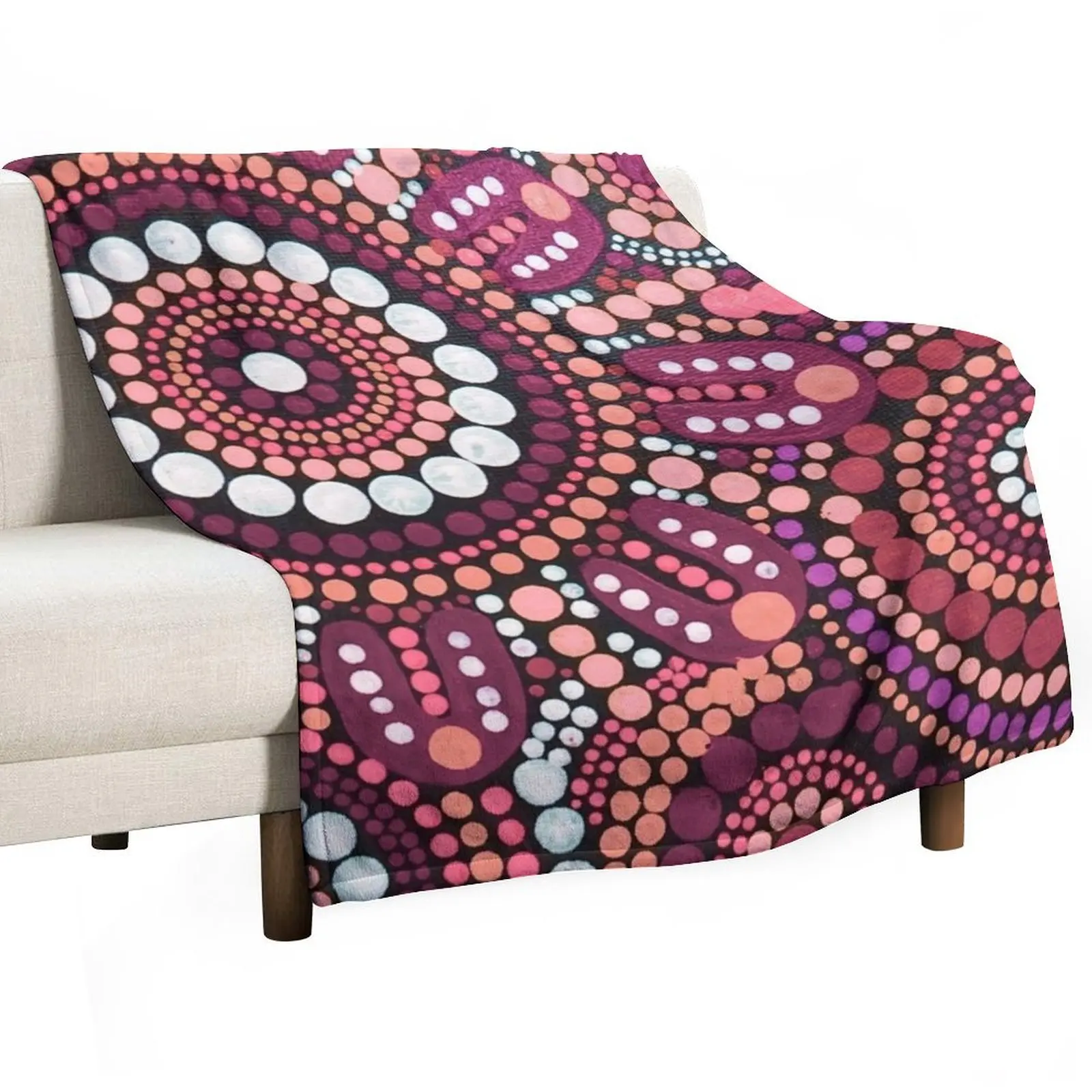 Australian Aboriginal Rose Colour Pattern Family Gathering Throw Blanket Soft Bedroom Blanket for Night Sleeping