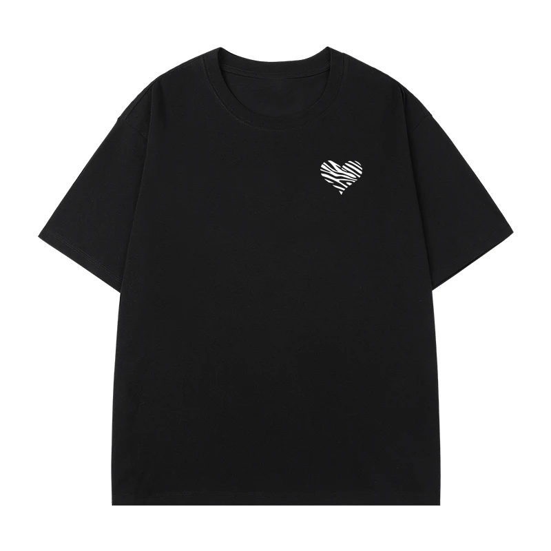 

Summer new fashion simple love round neck short sleeve T-shirt loose cotton heavy versatile couple