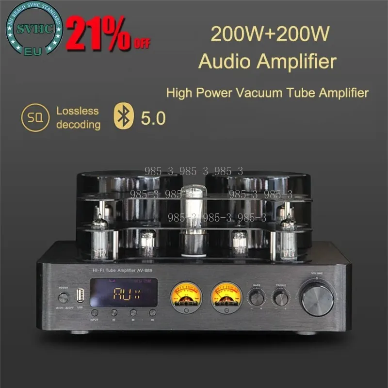 High Power Tube Amplifier, COAX / OPT Power USB, Home Theater Player, Bluetooth 5.0 Audio Speaker Amplifier, 200W+200W view 2