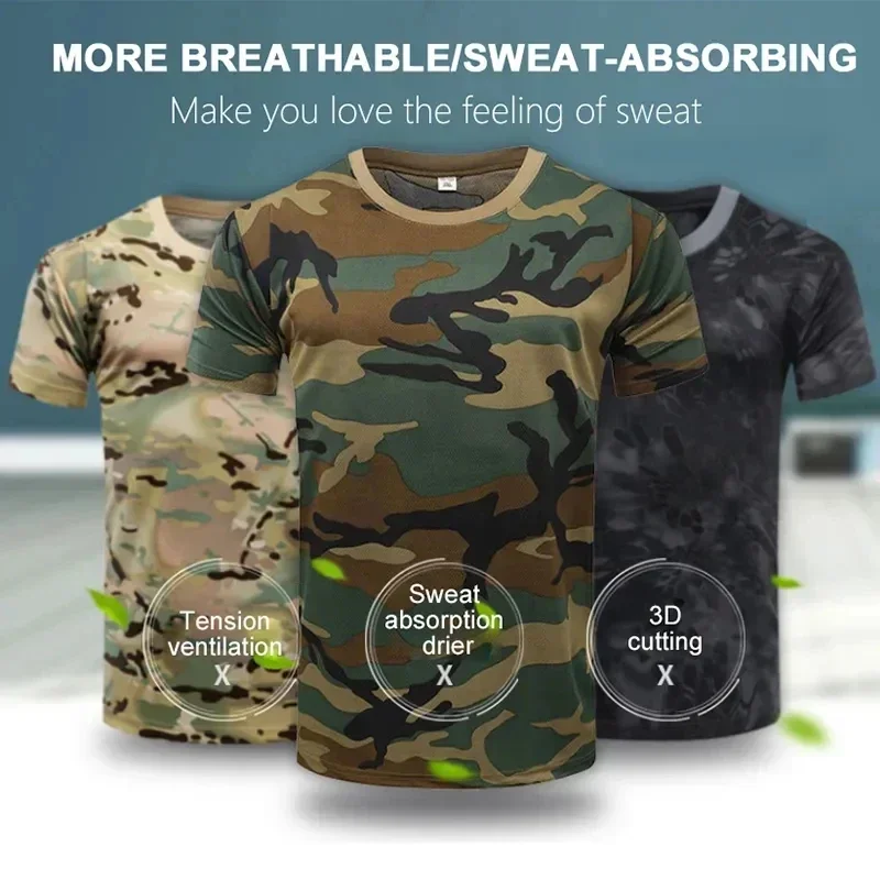 

Tactical T-Shirt Multicam Camo Quick Dry Short Sleeve Combat Shirts Men Outdoor Sports Exercise Training Hiking Hunting Shirt