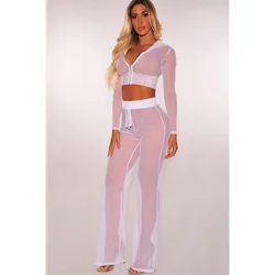 Women sexy transparent Mesh two piece set top and pants 2019 summer 2 piece set club outfits lady tracksuit sportwear sweat suit
