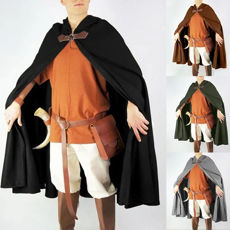 

Средневековый плащ для мужчин, длинная накидка с капюшоном в стиле ретро, пальто с пиратами викингов, вечерние костюмы на Хэллоуин, готический костюм для косплея, черные плащи на Хэллоуин