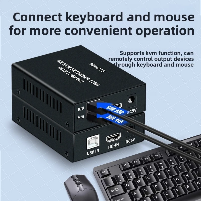 4K 120M HD KVM Extender 120M over RJ45 Ethernet Cat5e/6 HDTV USB Extender Transmitter and Receiver kit For USB Mouse Keyboard
