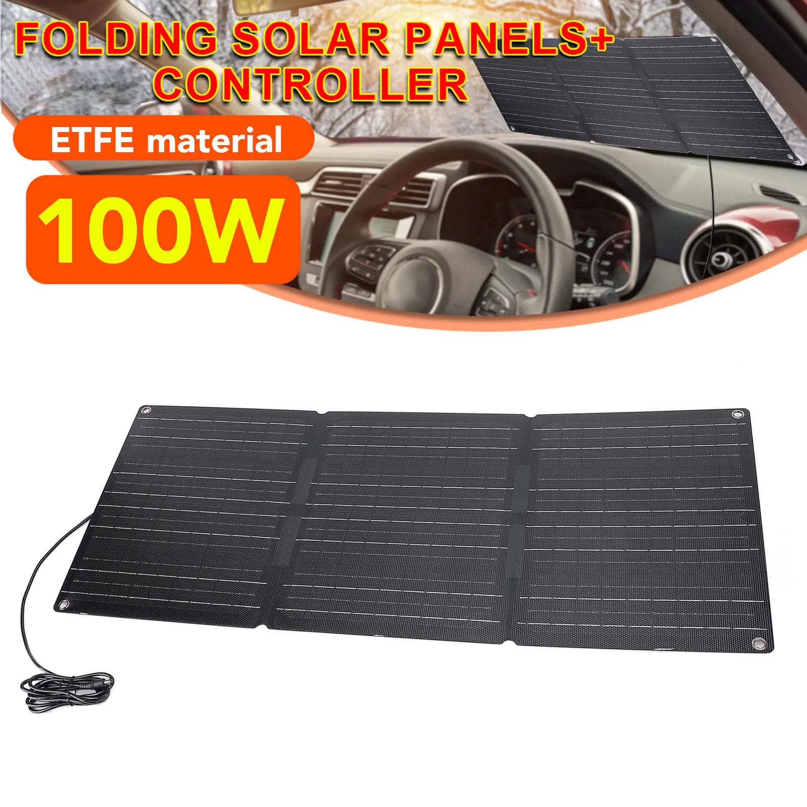 100W ETFE3 Foldable Solar Panel Kit Solar Controller 2 USB Output Support Car OBD Charging Water Resistant for Camping 3 Fold