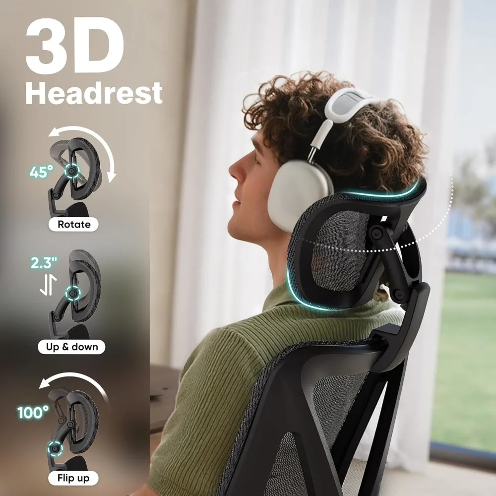 كرسي مكتب دوار مريح عالي الظهر مع دعم قطني ثنائي الأبعاد ومسند رأس ثلاثي الأبعاد ومساند للذراعين ثلاثية الأبعاد قابلة للتعديل