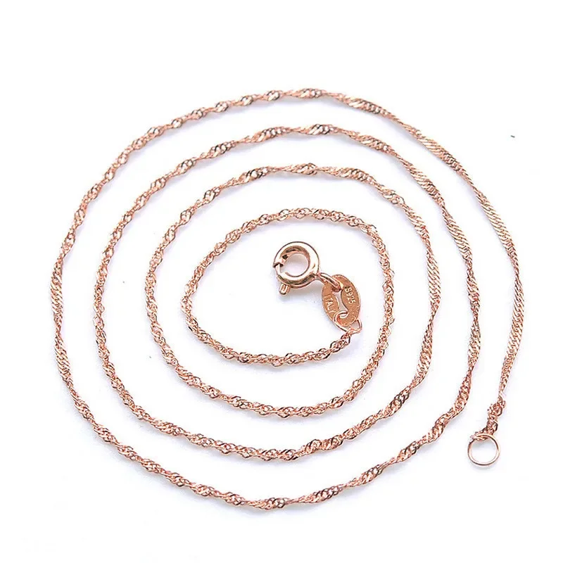 14K Rose Gold Color Water-wave Chain 45Cm Necklace for Women Men Bohemia Geometric Chains Necklaces Bijoux Femme Collares Mujer