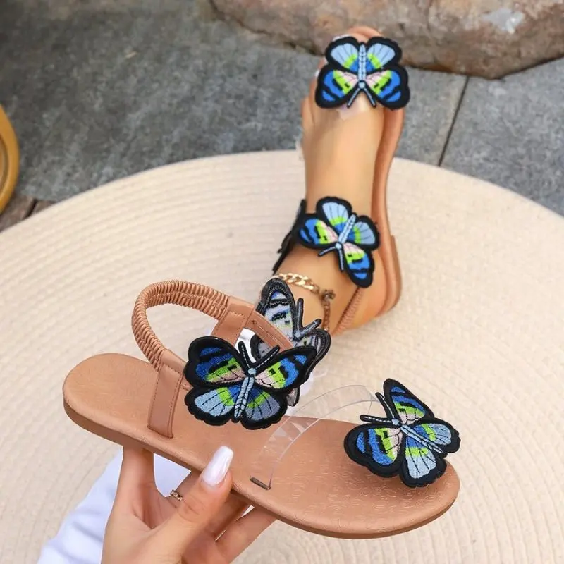 

2024 NEW Summer New Flat Sandals Butterfly Decorated Beach Sandals Outdoor Women's Shoes Shoes for Women Fashion Casual Plus Siz