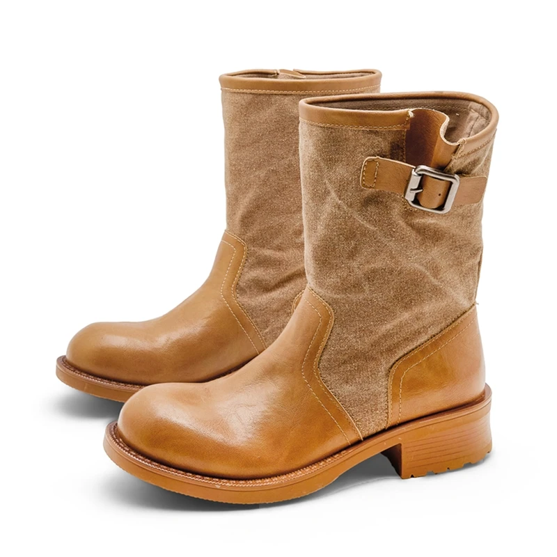 

AIYUQI Women's Ankle Boots and Short Boots NonSlip Motorcycle Boots Women Canvas Breathable British Style Slouch Boot Female